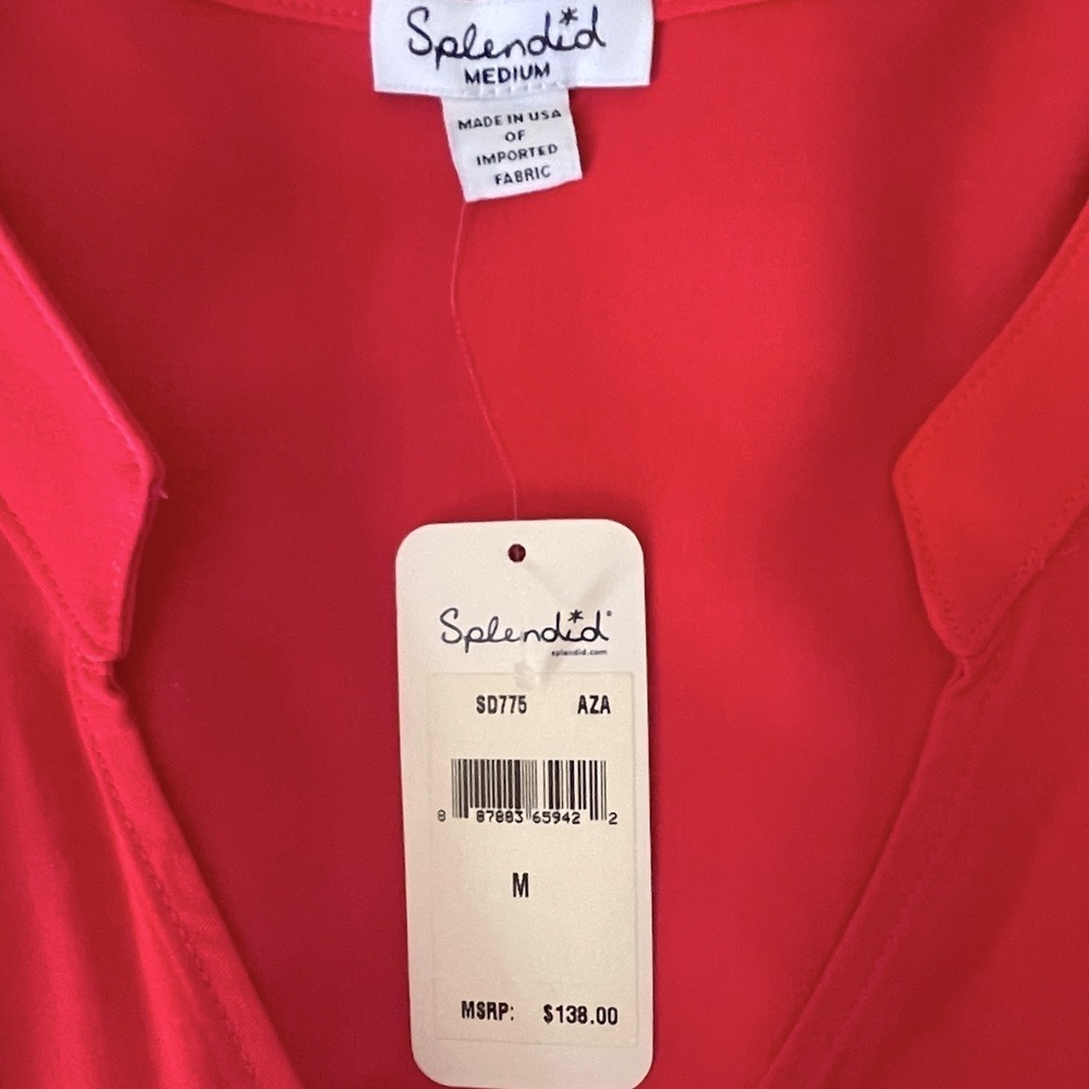 Splendid Coral Long Sleeve V Neck Mini Dress Pockets Elastic Waist Size M NEW - Picture 8 of 10